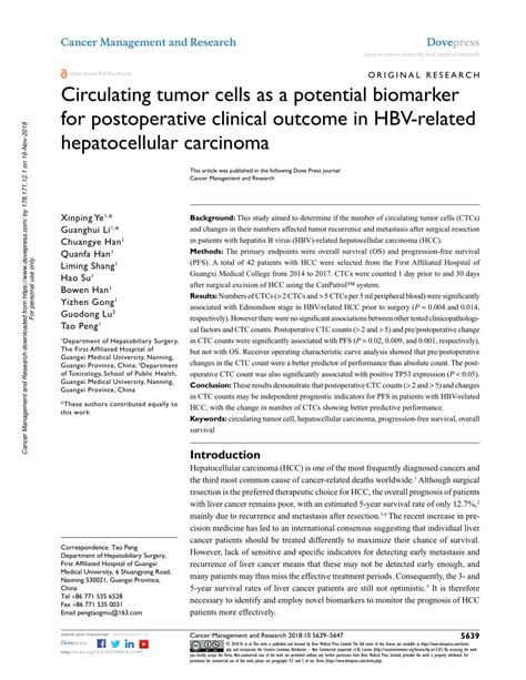 Pdf Circulating Tumor Cells As A Potential Biomarker For