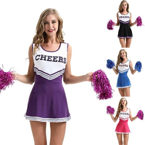 Womens Cheerleader High School Sports Uniform Fancy Dress Costume With