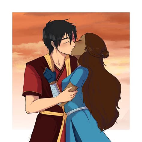 prince zuko and katara s romantic kiss moment in the sunset from avatar the last airbender