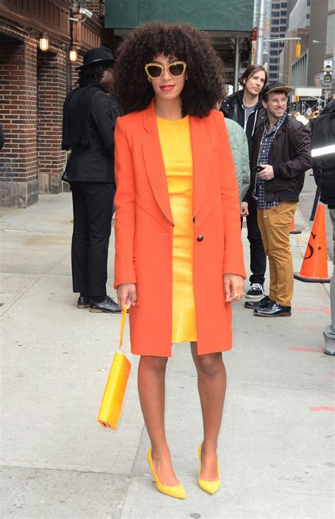 Bright Sheath Bright Coat Solange Knowles Color Blocking Outfits
