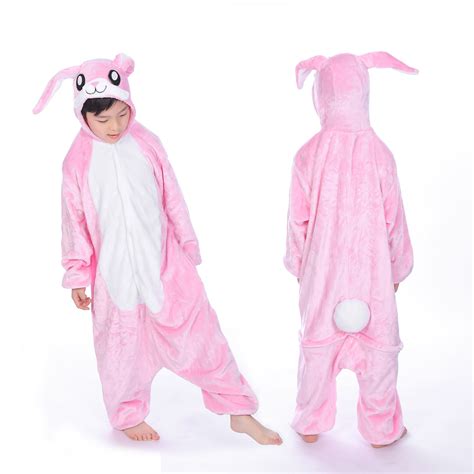 Pink Rabbit Onesie For Kid Animal Kigurumi Pajama Halloween Costumes