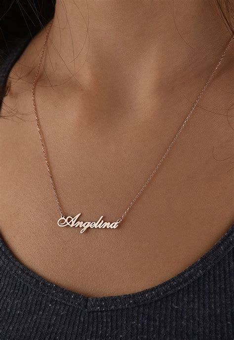 14k Gold Personalize Name Necklace Personalize T Script Etsy