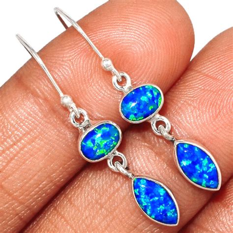 Bright Blue Fire Opal Sterling Silver Earrings Ebay