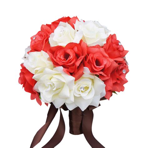 10 Bridal Bouquet Wedding Silk Flower Ivory Coral Reef Ebay