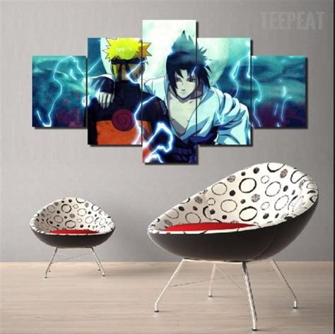 Naruto Shippuden Naruto And Sasuke Anime 5 Panel Canvas Art Wall