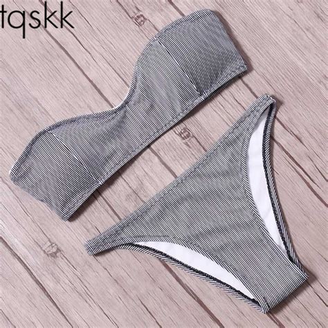 Tqskk Striped Bikinis 2018 New Sexy Swimwear Women Swimsuit Female