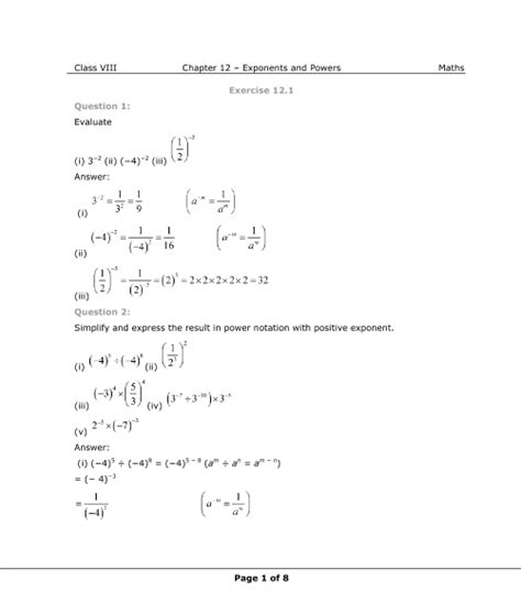 Download for free (or view) pdf file ncert class 7 mathematics for competitive exams. NCERT Solutions for Class 8 Maths Chapter 12 Exponents and ...