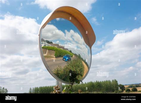 Driveway Convex Circular Mirror Helps Improve Visibility Around Blind Spots And Corners Stock