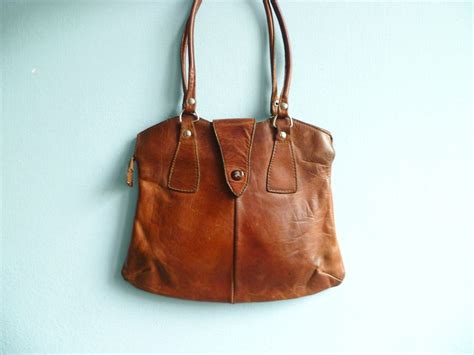 Vintage Leather Handbag Chestnut Brown 70s Vintage Leather