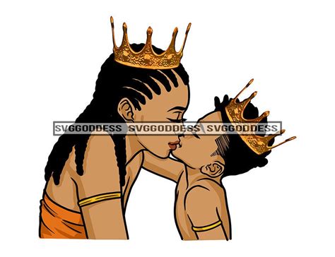 Afro Mom And Son Kiss Queen Prince Crown Together Etsy