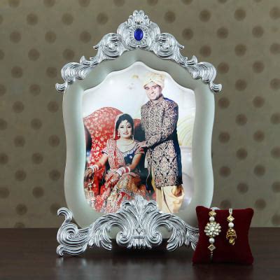 Personalized Led Photo Frame With Pacchi Kundan Work Bhaiya Bhabhi