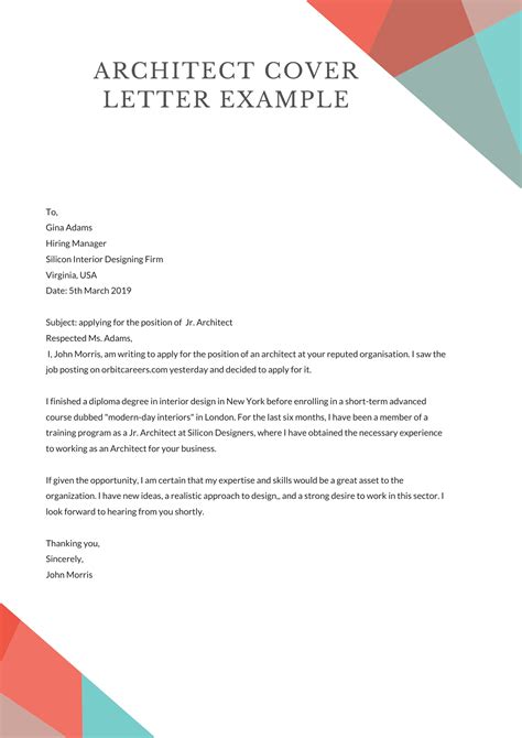 Architect Cover Letter Example 1 