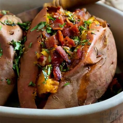 The Best Baked Sweet Potato Recipe Brown Butter Bacon And Herbs