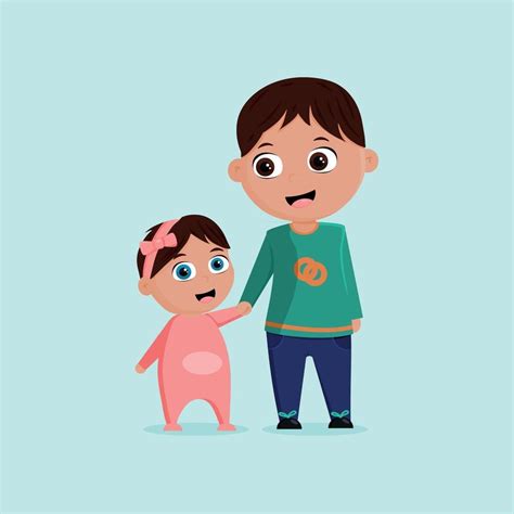 Hermano Con Hermana Bebé Ilustración Familiar De Dibujos Animados