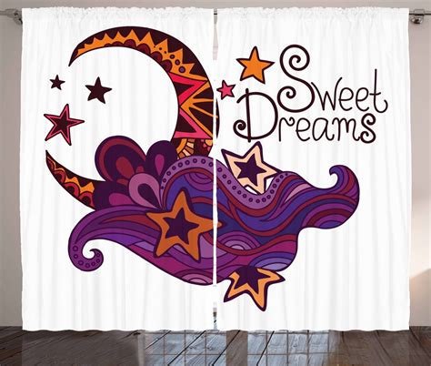 Sweet Dreams Curtains 2 Panels Set Crescent Moon With Stars Ethnic