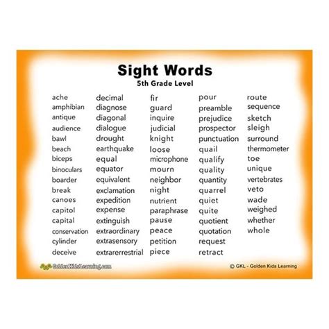 Grade 5 Sight Words