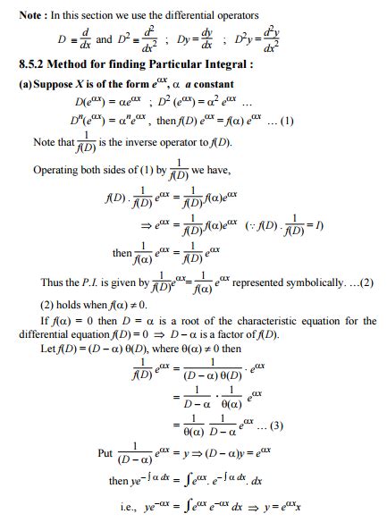 Second Order Linear Differential Equations Particular Integral