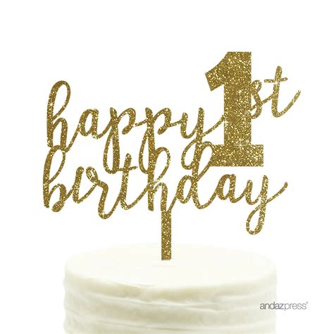Gold Glitter Happy 1st Birthday Script Acrylic Cake Topper - Walmart.com