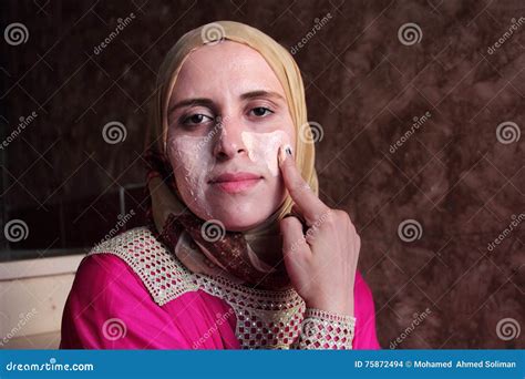 Arab Egyptian Muslim Woman Applying Facial Mask Stock Photo Image Of