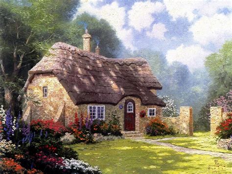 Cottage In The Forest Thomas Kinkade Painting Summer Cottage Thomas