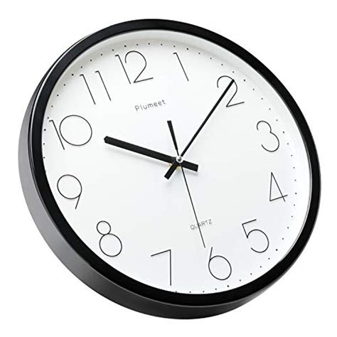 Plumeet Black Silent Wall Clocks Non Ticking Quartz Round Clock