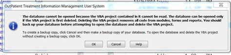 Solved The Database Cannot Be Opened Because The VBA Project Contained In It Cannot Be Read