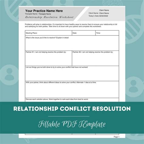 Couples Conflict Resolution Worksheet Editable Fillable Etsy