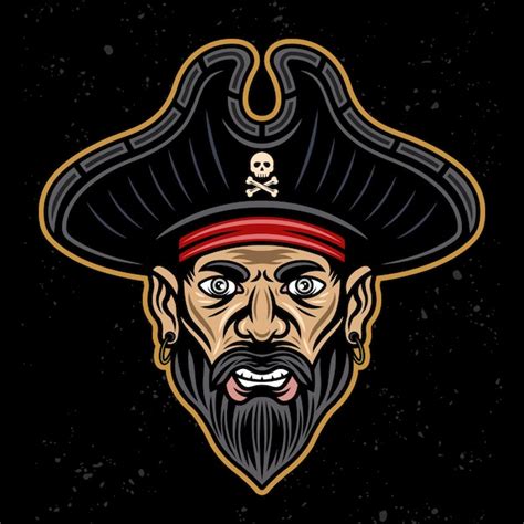 Premium Vector Pirate Head With Beard Vector Illustration In Colorful