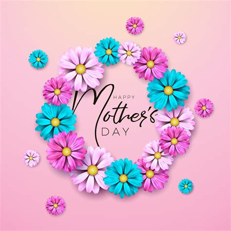 happy mothers day greeting card design with flower and typography letter 485729 vector art at