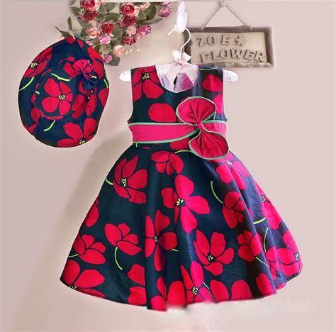 New Summer Baby Girls Floral Dress With Cap European Style Designer Bow