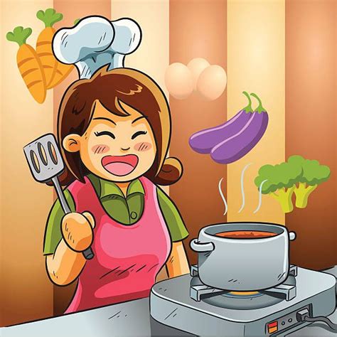 Mommy encanta cocinar ilustración de arte vectorial Cartoon Mom