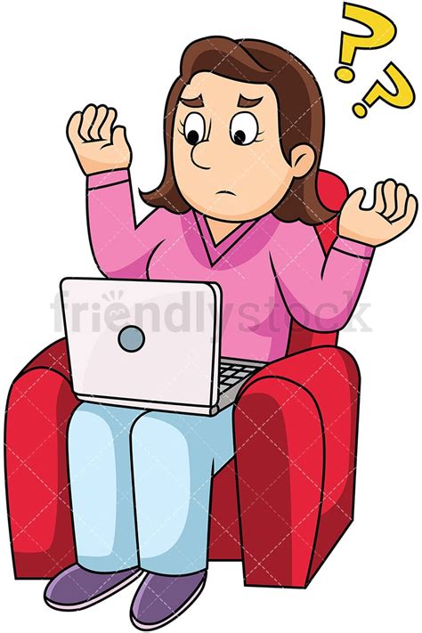 Woman Confused With Computer Cartoon Vector Clipart
