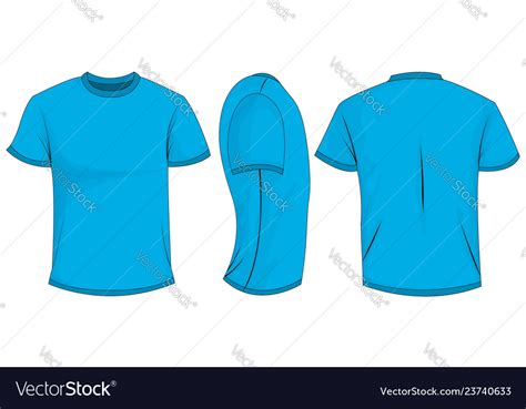 Blue T Shirt Template In Front Side And Back Views