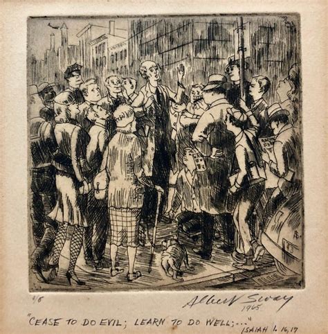 Albert Sway New York Social Realist Etching Cease To Do Evil Learn To