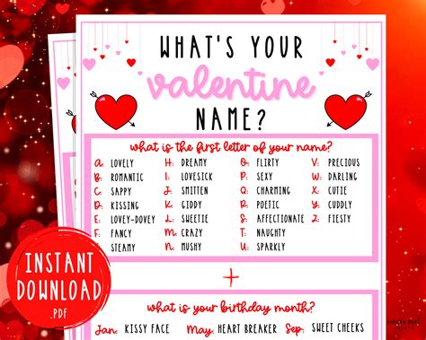 Whats Your Valentine Name Game Valentines Day Etsy