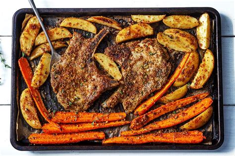 Sheet Pan Pork Chops Recipe With Carrots And Potatoes Baked Pork