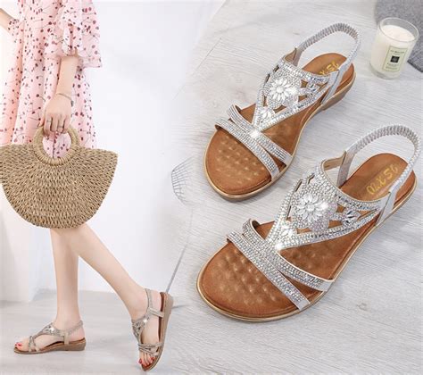 Women Sandals Summer Comfy New Ladies Diamante Flat Low Heel Wegde Shoes Size Uk Ebay