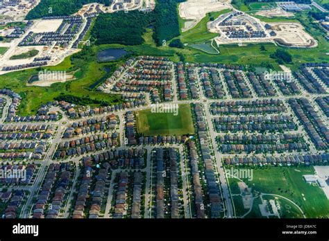 Aerial View Of Houses In Residential Suburbs At Day Toronto Ontario