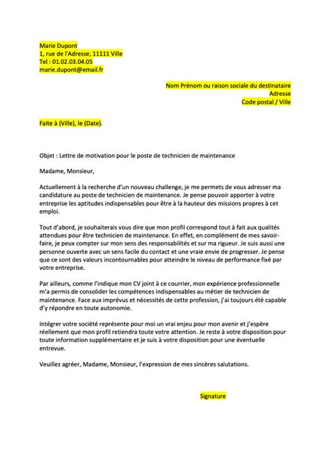 Lettre De Motivation Technicien De Maintenance Format Word Pdf