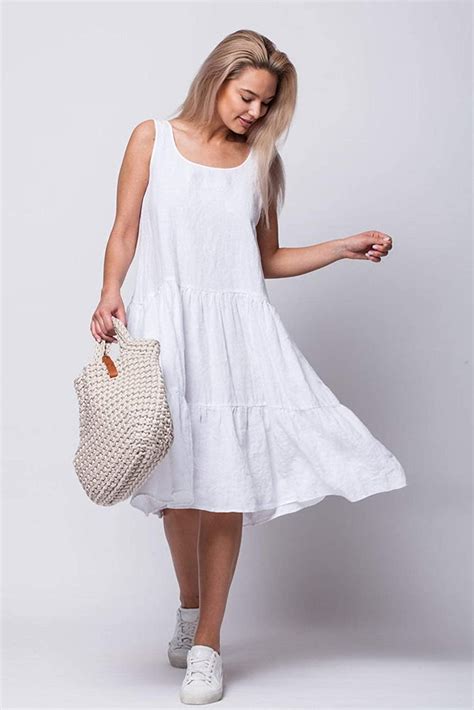 White Linen Dress Daisy With Pockets Linen Dresses For Women Summer