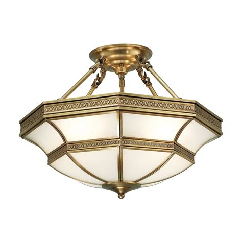 This brass ball shaped ceiling fitting has white opal glass inner and is adjustable in height. Interiors 1900 Balfour 4 Light Semi Flush Ceiling Fitting ...