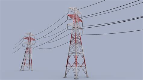 Electricity Pylon Red White Buy Royalty Free 3d Model By 3dee
