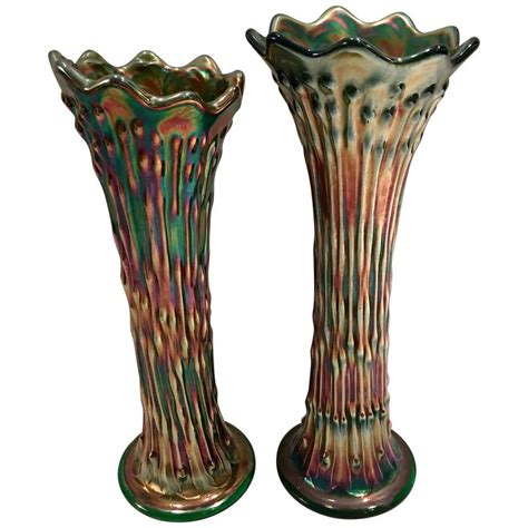 Antique Pair Of Fenton Green Art Glass Vases At 1stdibs Vintage Fenton Green Glass Vase