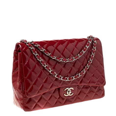 Chanel Red Quilted Patent Leather Maxi Classic Double Flap Bag Chanel Tlc
