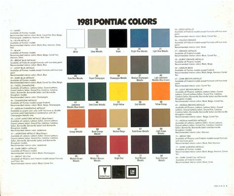 1967 Pontiac Firebird Interior Paint Codes