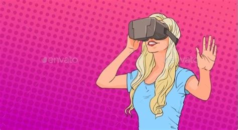 Woman Wears Virtual Reality Digital Glasses Pop Art Virtual Reality Art Pop Art Virtual Reality
