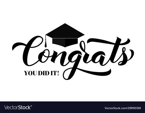 Congrats Lettering With Graduation Cap Isolated On