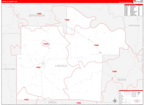 Lincoln County Ar Zip Code Wall Map Red Line Style By Marketmaps