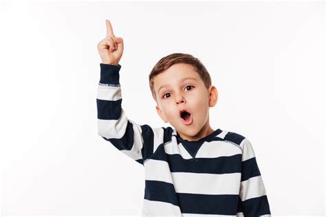Portrait Of An Excited Smart Little Kid Pointing Finger Up Oneway