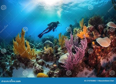 A Stunning Underwater Image Of A Scuba Diver Exploring A Colorful